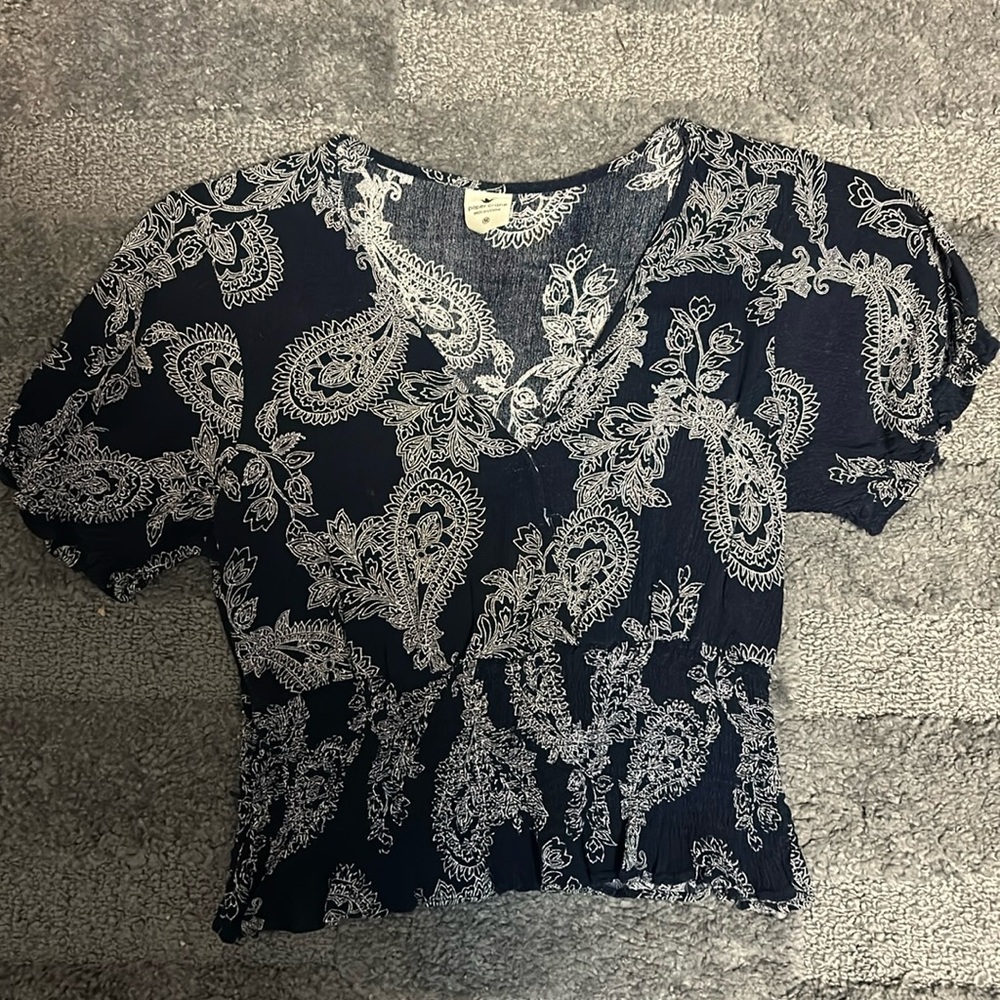 Dark Blue Paisley Crop Top